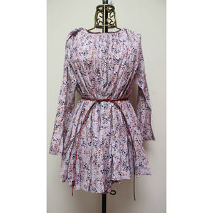 Elliette Purple Nate Floral Cotton Shift Long Sleeve Mini Dress Size 6